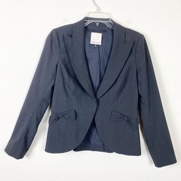 Rebecca Taylor Jackets & Blazers - Rebecca Taylor Charcoal Grey Bow Accent Single Breasted Blazer Jacket Size 6